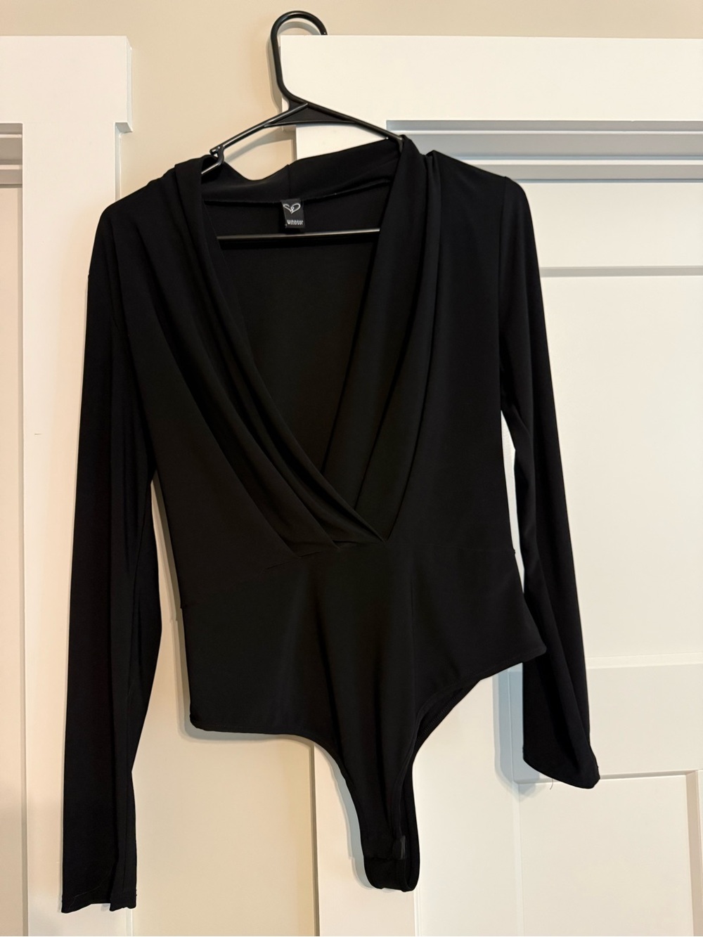 Windsor Black Draped V-Neck Long Sleeve Bodysuit